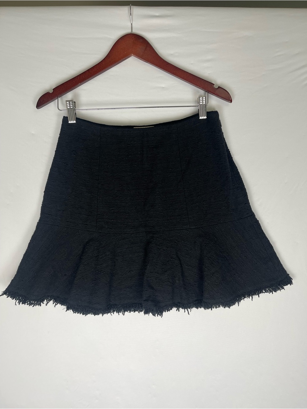 Rebecca Taylor Black Textured Frayed-Hem Skater Skirt